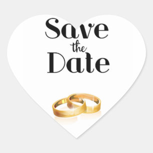 Save the Date Wedding Rings Heart Sticker