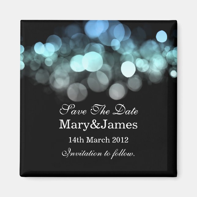Save The Date Wedding Romantic Lights Blue Magnet (Front)