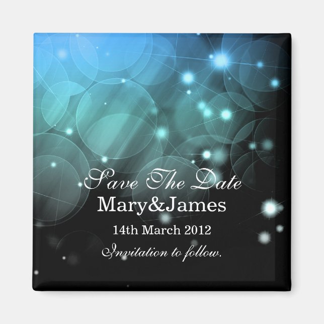 Save The Date Wedding Romantic Stars&Lights Blue Magnet (Front)