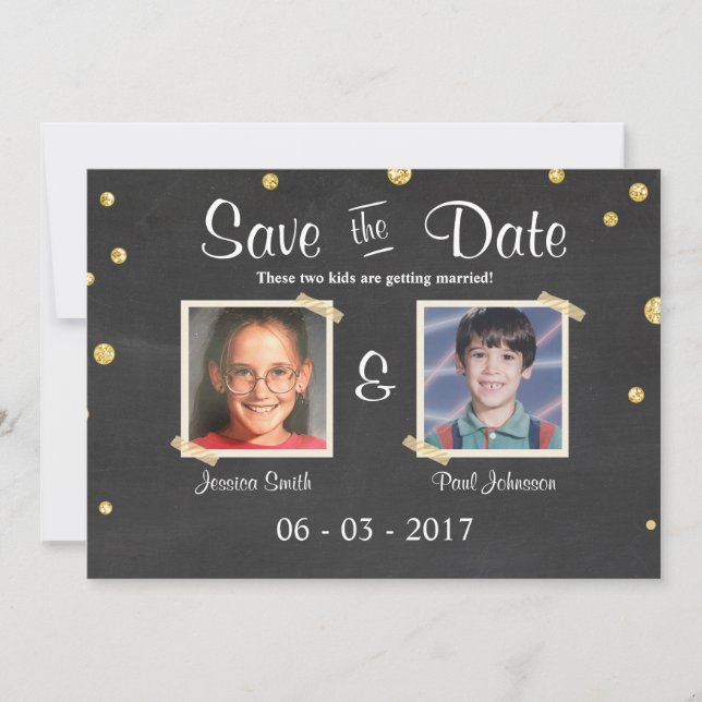Save the date Wedding Rustic Chalkboard Gold Black Invitation (Front)