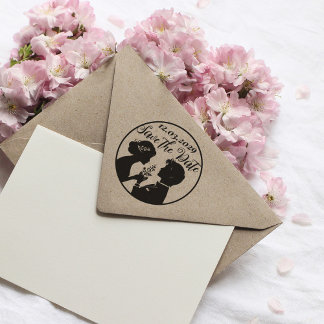 Save the Date Wedding Stamp with Newlywed Couple