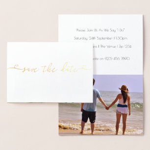 Save The Date Wedding Typography With Heart Detail Foil Card