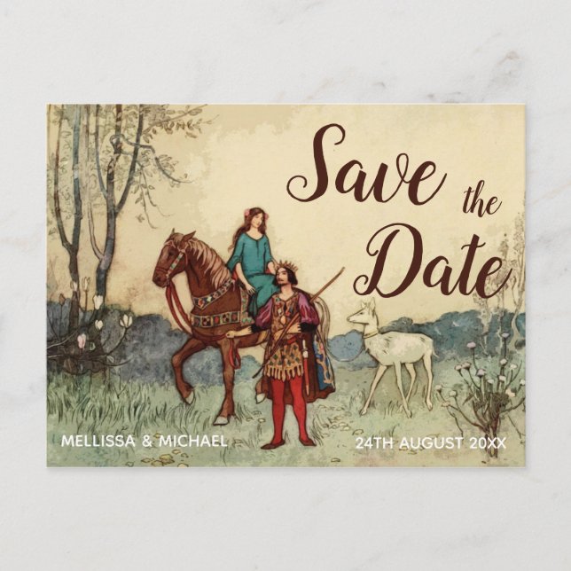 Save the Date Wedding Vintage Fairy Tale Postcard (Front)