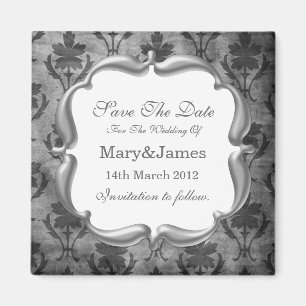 Save The Date Wedding Vintage Floral Pattern Grey Magnet