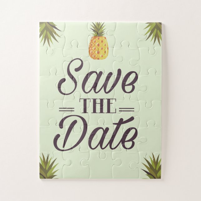 Save The Date Wedding Vintage Pineapples Jigsaw Puzzle (Vertical)