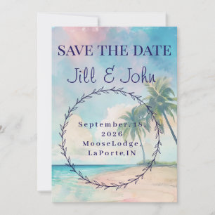 Save The Date Wedding Watercolor Beach Invitation