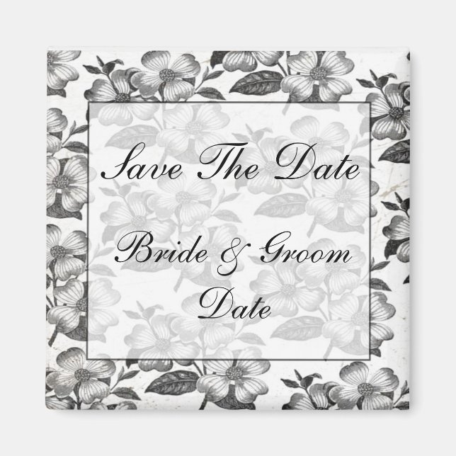 Save the Date WHITE AND BLACK Wedding Magnets (Front)