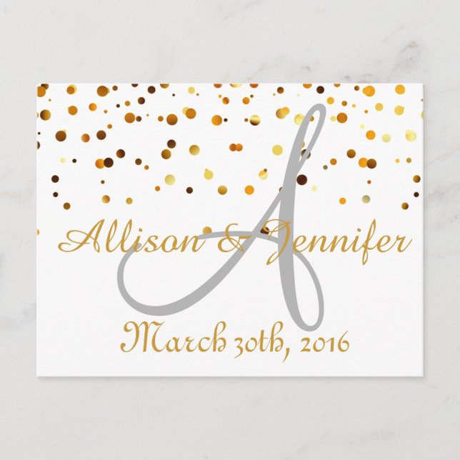 Save the date White and Gold Glitter Faux Foil Announcement Postcard (Front)