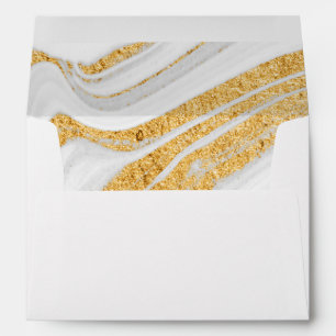 Save The Date  White and Gold Marble Envelope
