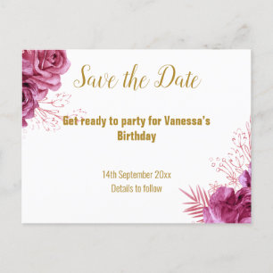 Save the Date White Background Pink Floral Announcement Postcard