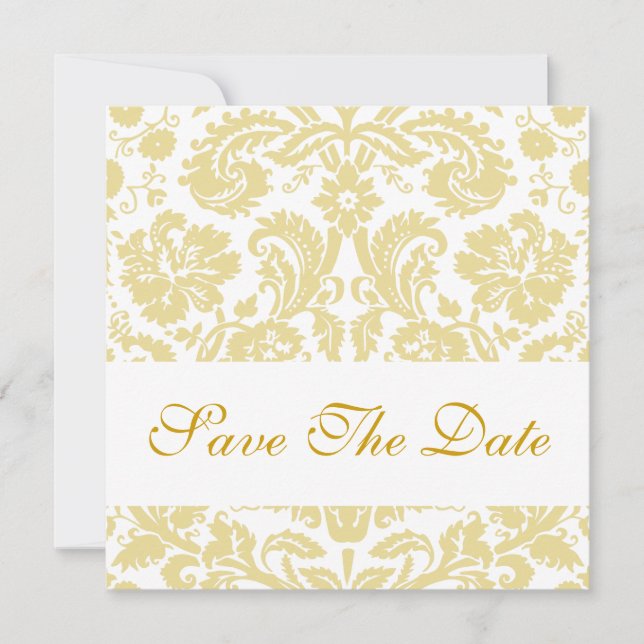 Save The Date White Cream Floral Damask (Front)