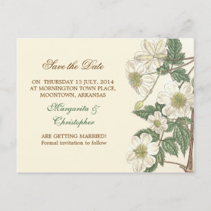 save the date white flowers elegant postcards