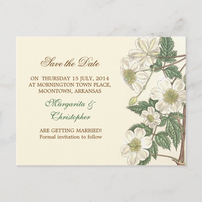 save the date white flowers elegant postcards (Front)