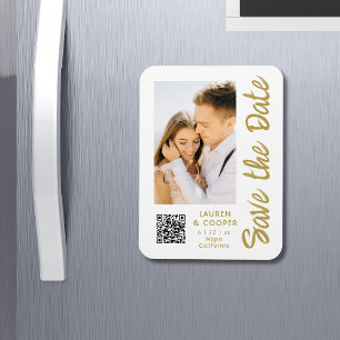 Save The Date White Gold Stylish Modern Weddin Magnet