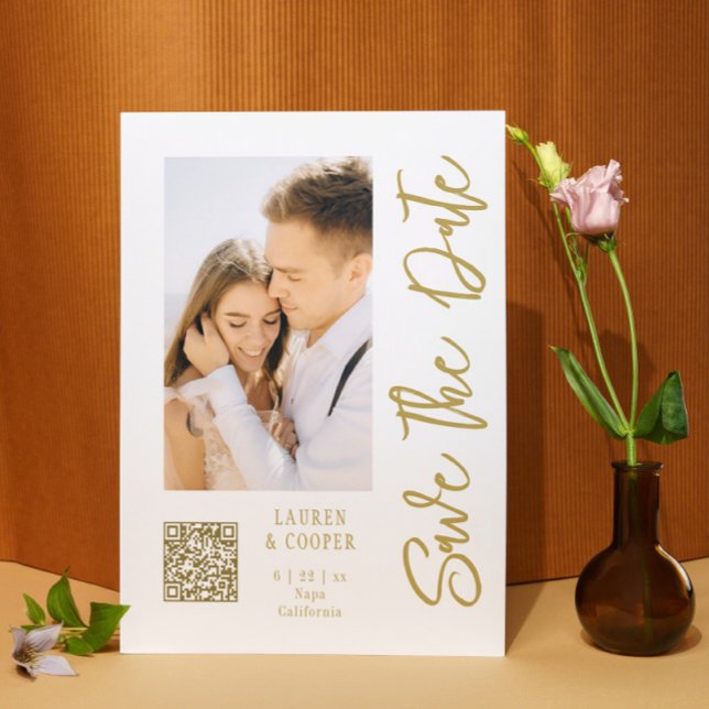 Save The Date White Gold Stylish Modern Wedding (Creator Uploaded)