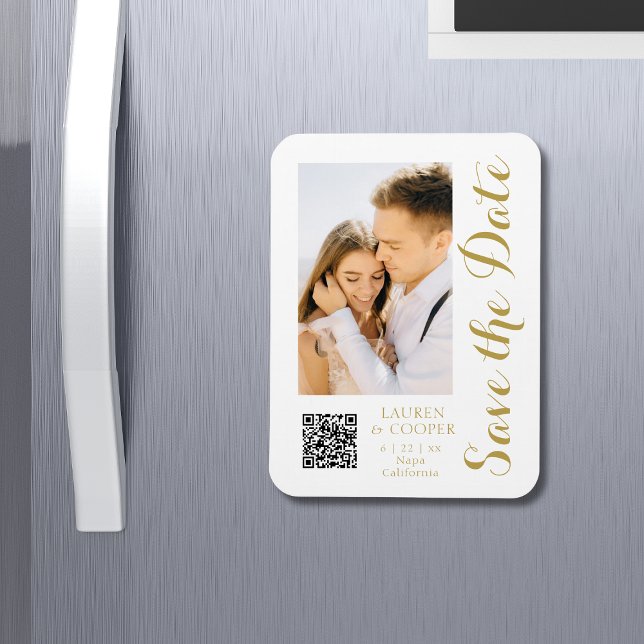 Save The Date White Gold Stylish Modern Wedding Magnet (Creator Uploaded)