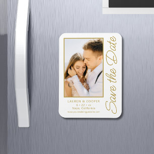 Save The Date White Gold Stylish Modern Wedding Magnet