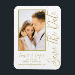 Save The Date White Gold Stylish Modern Wedding Magnet<br><div class="desc">Save The Date White Gold Stylish Script Modern Wedding Magnets features a white background with your custom photo. Personalise with your text by editing the text in the text boxes provided. Designed for you by ©Evco Studio www.zazzle.com/store/evcostudio</div>