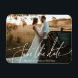 save the date, white handwriting wedding photo magnet<br><div class="desc">elegant save the date,  stylish white handwriting wedding photo Magnet</div>