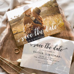 Save the Date White Handwritten Hearts Photo<br><div class="desc">Handwritten Wedding Save the Date Cards that have a photo on the front and back. The Save the Date Fall, Autumn, Winter, Spring or Summer cards contain a modern hand lettered cursive script typography with hearts that are elegant, simple and modern to use after you minimalist simple wedding day celebration....</div>