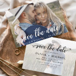 Save the Date White Handwritten Hearts Photo<br><div class="desc">Handwritten Wedding Save the Date Cards that have a photo on the front and back. The Save the Date Fall, Autumn, Winter, Spring or Summer cards contain a modern hand lettered cursive script typography with hearts that are elegant, simple and modern to use after you minimalist simple wedding day celebration....</div>
