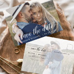 Save the Date White Handwritten Hearts Photo Postcard<br><div class="desc">Handwritten Wedding Save the Date Cards that have a photo on the front and back. The Save the Date Fall, Autumn, Winter, Spring or Summer cards contain a modern hand lettered cursive script typography with hearts that are elegant, simple and modern to use after you minimalist simple wedding day celebration....</div>
