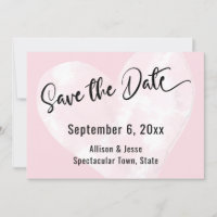 Save the Date White Watercolor Heart on Pink Card
