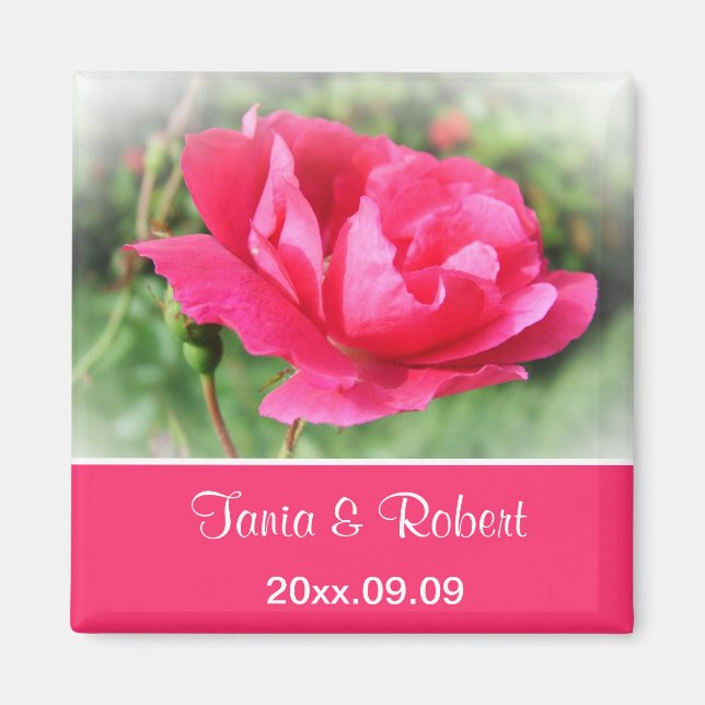 save the date, wild pink rose flowers. magnet (Front)