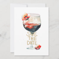 Save The Date Wine Glass With Red Poppies