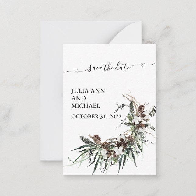 Save the Date Winter Foliage Christmas Cotton  Card (Front)