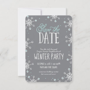 Save The Date Winter Snowflake Party Blue Gray   