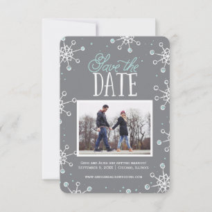 Save The Date Winter Snowflake Weddin Blue Grey
