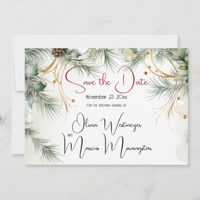 Save the Date | Winter Watercolor Greenery  Invitation (Front)