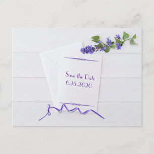 Save the Date with purple flowers Announcement Postcard