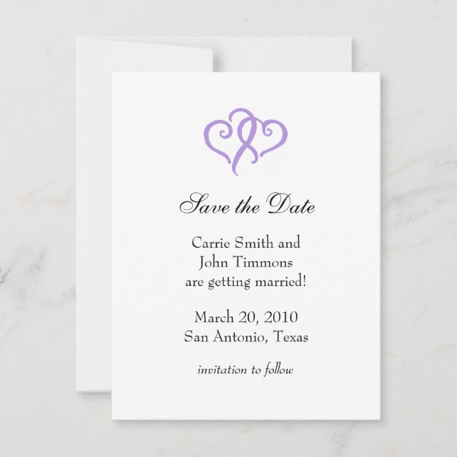 Save the Date with Simple Purple Hearts (Front)