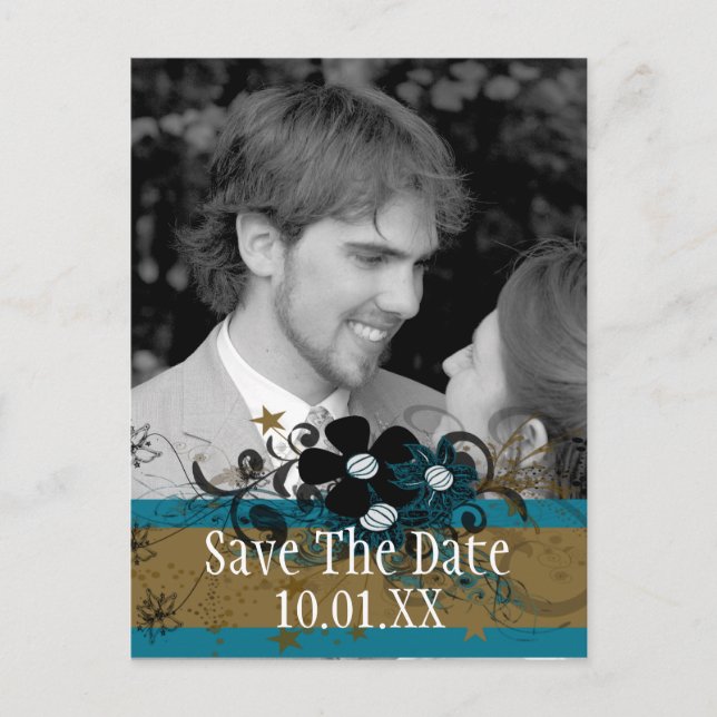 Save the Date with YOUR Photo Copper and Blue Announcement Postcard (Front)