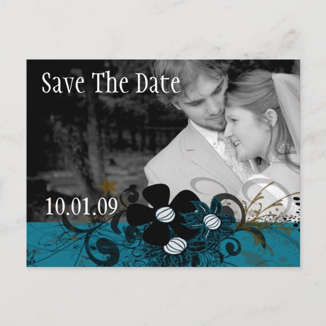 Save the Date with YOUR Photo DeepBlue Announcement Postcard (Front)