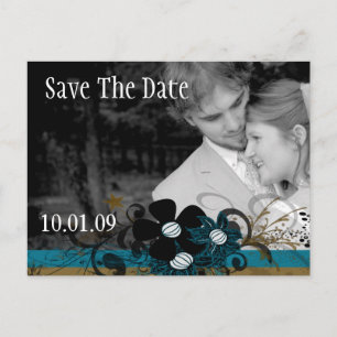 Save the Date with YOUR Photo - SeaBlue and Brown Announcement Postcard