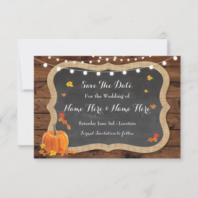 Save The Date Wood Pumpkin Fall Wedding Engagement Invitation (Front)