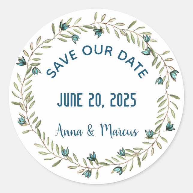 save the date wreath classic round sticker (Front)