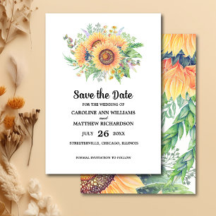 Save the Date. Wtercolor Sunflowers Wedding  Invitation
