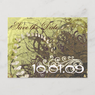 Save The Date Yellow and Brown Hearts Announcement Postcard