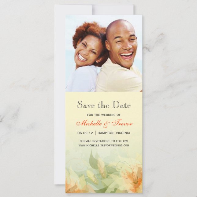 Save the Date - Yellow Tangerine Floral Photo (Front)