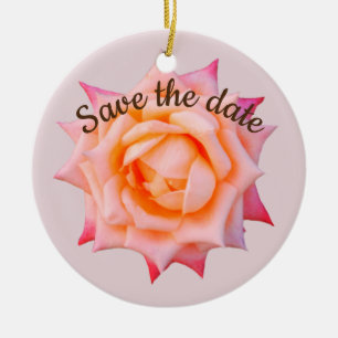 Save the datePink Rose Blossom Ceramic Tree Decoration