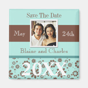 Save The Dates Blue Brown Personalised Magnet