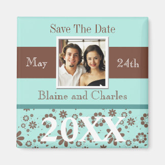 Save The Dates Blue Brown Personalised Magnet