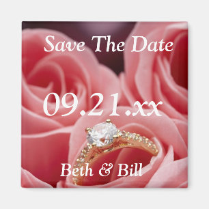 Save The Dates Diamond Engagement Roses Photo Magnet