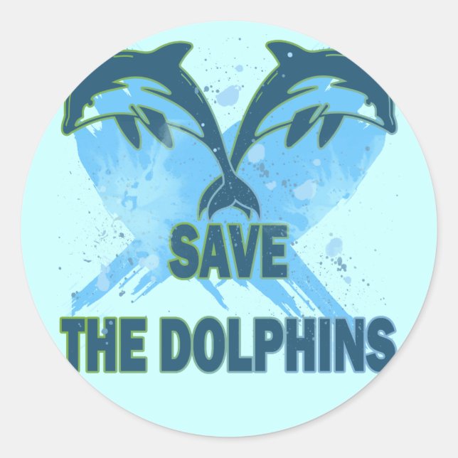 SAVE THE DOLPHINS CLASSIC ROUND STICKER (Front)
