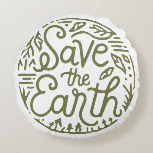 Save the earth green aesthetic round cushion