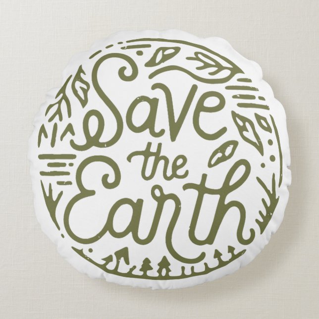Save the earth green aesthetic round cushion (Front)